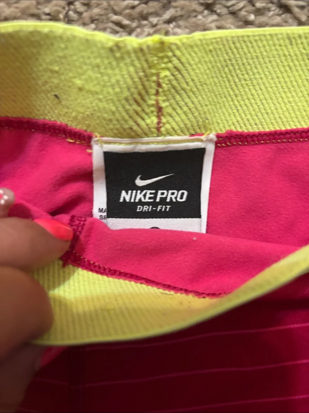 Nike Pro Dri-Fit Womans Md Pink Stripe Compression Tights with Lime Waistband